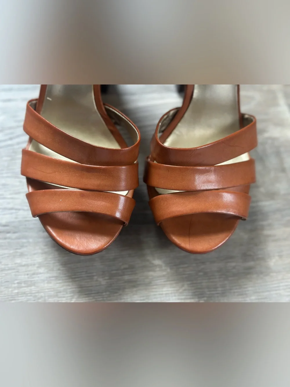 GUESS Brown Leather Platform Sandals with Ankle Strap